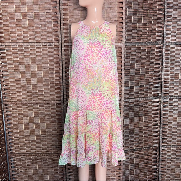 Dresses & Skirts - Sleeveless Pastel Animal Print Midi Dress, Boho Dopamine Rainbow Party,Size 12.